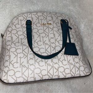 Calvin Klein Cream and Green Women's Handbag